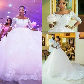 Nový Africký Ples šaty Svatební Šaty 2021Custom Vyrobeny Z Ramene Elegantní Krajkové Svatební Šaty