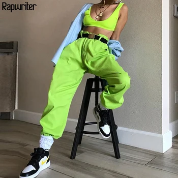 Rapwriter Módní Fluorescenční Dreen Stahovací Tepláky Běžce Ženy 2020 Ležérní Volné Streetwear Vysokým Pasem Kalhoty Sexy spodní