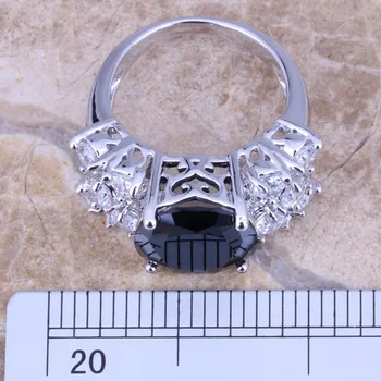 Úžasné Černé Zirkony Bílé CZ Silver Plated Prsten Size 6 / 7 / 8 / 9 R0310