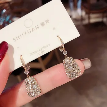 Nový Korejský Styl Luxusní Elegantní Lesklý Čtverec Crystal Houpat Náušnice Pro Ženy, Strana, Denní Šperky