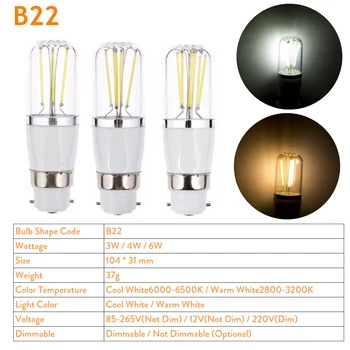 10X B22 Bajonet Stmívatelné LED Žárovky Žárovka 3W 4W 6W COB LED Lampa 220V DC 12V Nahradí 30W 40W 60W Halogenová žárovka Pro Domácí