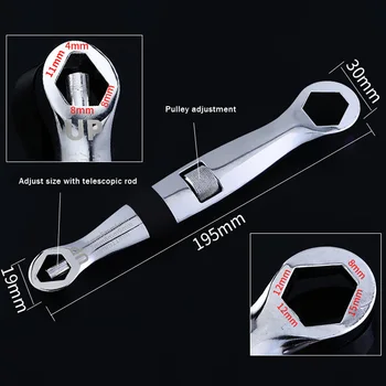 Multi-funkční 4-19mm Rychle Nastavitelný Torx Matice Snap Rukojeť Klíče Klíč Bionic Ráčny Ráčny Vydání Flexibilní Univerzální