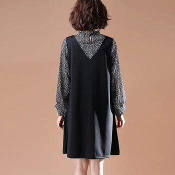 Plus Velikost Šifónové Patchwork Ženy Šaty 2020 Podzim Dlouhý Rukáv O-Krk Módní Dámské Oversize Mini Šaty D08930K