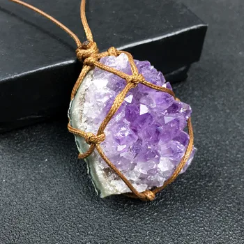 Přírodní nepravidelný krystal Ametyst clusteru pendantquartz kámen léčení drahokam Věštění duchovní meditace Šperky Náhrdelník