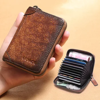 Rfid Originální Kožené Karta Peněženka Vintage Tan Kůže Změna peněženka Peněženka pro Ženy Peněženky Držitele Karty Ženy Peněženka