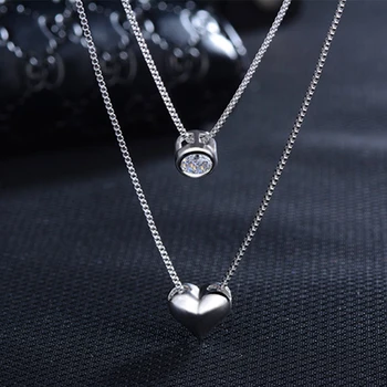2019 Nové Velkoobchodní Šperky Stříbrné Barvě Dvojité Vrstvy Klíční kost Řetěz Náhrdelník CZ Love-srdce Přívěsek Náhrdelník Pro Ženy