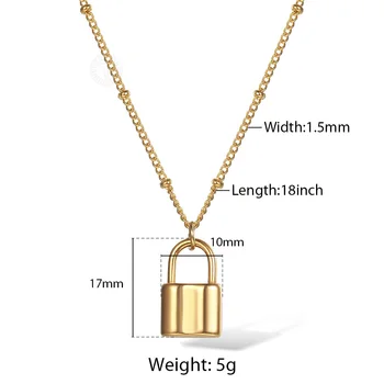 Dámské Zámek Přívěskem Náhrdelník 1,5 mm Zlaté Barvy z Nerezové Oceli Elegantní Satelitní Link Řetěz Náhrdelník 18inch Šperky LDN208A
