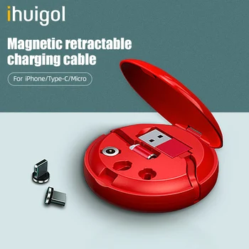 Ihuigol LED Magnetický Micro 8Pin USB Typu C Kabel Pro iPhone Xiaomi Samsung Android Telefon Rychlé Nabíjení, Magnet Zatahovací Kabely