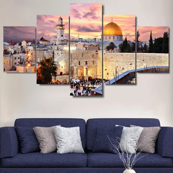 Jeruzalém Modulární Obrázky 5 panelů Islám Islámské Město Plakát Wall Art Modulární Obrazy Pro Kuchyňské Nástěnné Obrázky