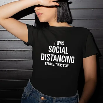 Byl Jsem Sociální; T-Shirt Dopisy Tištěné T Košile Ženy Letní Móda Krátký Rukáv Bederní Tumblr Tričko Graphic Košile