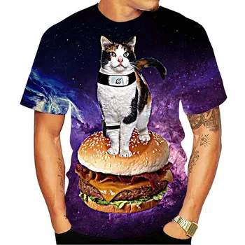 2020 Nový Galaxy Prostor 3D T Shirt ležérní Krásné Kotě Kočka Jíst Taco Pizza Vtipné Topy Tee trička Krátký Rukáv Letní oblečení