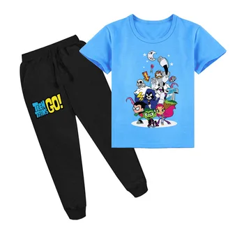 DLF Děti Ležérní Tepláky 2020 Letní Oblečení Teen Titan Jdi T Shirt+kalhoty 2 Ks Set Fitness Oblek Chlapci Dívky Oblečení Sportwear