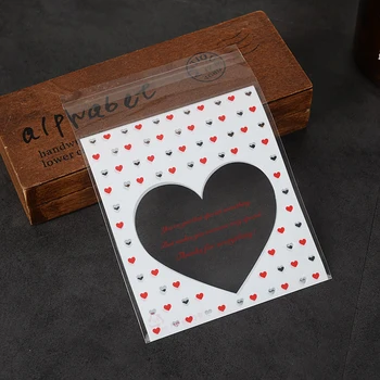 100ks Srdce samolepicí Plastové Cookie Tašky Transparentní Svatební Dar Candy Taška Vánoční Sušenky Balení