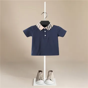 2020 Nový proužek Chlapci Dívky Bavlna klopě Krátký Rukáv T-Košile dětské Tričko jednobarevné Tričko Holčička Topy Děti Tees