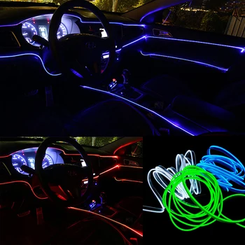 3/5m EL Studené Line Flexibilní Auto Světla 12V Auto LED Neon EL Drát Auto Lampy na Auto Studené Světlo Strip Dekorace Interiéru Lampy