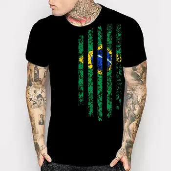 Brazílie Vintage Vlajky 3D Tisk Pánská Černá T Košile Us Velikost S-3Xl teplé Letní Oblečení Bavlna Muži T-Shirt Vysoce Kvalitní Men Cool