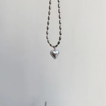 Japonsko a Korea ins studený vítr rýže láska přítelkyně náramek s925 čistého stříbra jednoduché malé sladké srdce přívěsek řetěz šperky