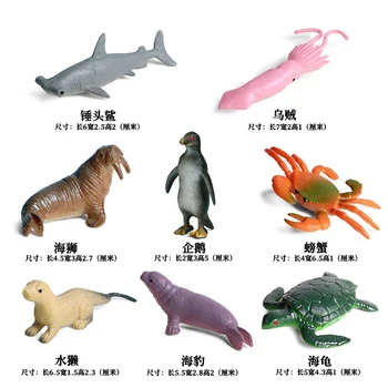 8ks/set Děti, Simulace Zvířat Model Oceánu, Chobotnice, Krab, Mořská Želva, Tučňák Hammerhead Žralok, Tuleň lachtan Vzdělávací hračky