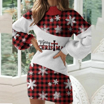 Ženy Vánoční Koule Bowknot Party Šaty Podzim Lucerna Dlouhý Rukáv Elegantní Mini Šaty V Zimě Límcem Bodycon Šaty Vestido