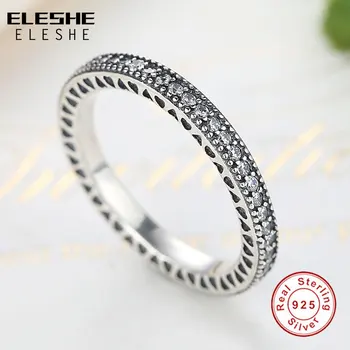ELESHE 925 Sterling Silver Kroužek ring s Jasnou CZ Crystal Geometrické Stohovatelné Prst Prsten pro Ženy Jemné Šperky Svatební Dar