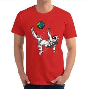 Space Astronaut Fotbal Roztomilý Muž Topy Trička Evropě Trička Bavlna, Krátký Rukáv Tištěné Trička Kolem Krku Doprava Zdarma