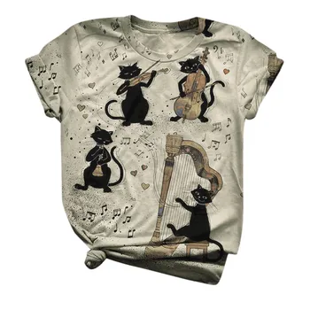 Harajuku 3D Kočka Tisk Tričko Ženy Plus Velikost T-Shirt Ženy Krátký Sleeveed O-Neck Topy Tee T-Shirt Streetwear Tričko