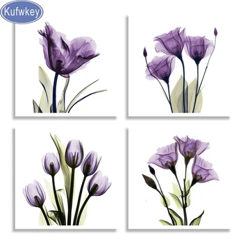 4 Panel Elegantní Tulipán Purple květinové diamond malování plein 5D Diy Diamantový Výšivky Náměstí/Kolo vrtačky Mosaic art Drahokamu