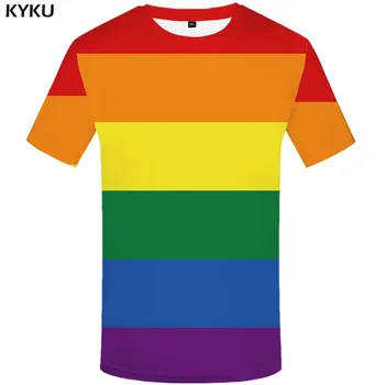 KYKU Duha T-shirt Muži Gay Trička Ležérní Barevný Tričko Tištěné Harajuku Tričko Tisk Gotické Anime Šaty Krátký Rukáv