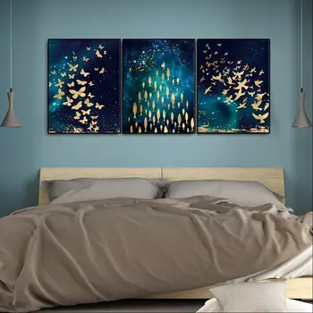 Skandinávské Zlaté Ryby Butterfly Wall Art Malířské Plátno 3 Ks Nordic Plakáty, Tisky Pokoj Dekorace Nástěnné Obrazy Domova