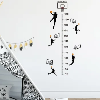 Cartoon Basketbal Výška Měření Samolepka Na Zeď Pro Dětský Pokoj Děti Boy Room Dekorace Výška Grafu Obtisky Wall Art Samolepky