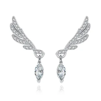925 sterling silver módní angel wing dámské lesklé crystal stud náušnice šperky velkoobchodní Anti alergie žena ženy