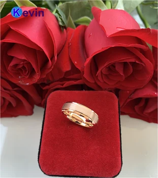 Růžové Zlato Snubní prsten Pro Ženu, Muži Wolframu Růže Zlatý Prsten Vstoupil Zkosení Hrany 6MM