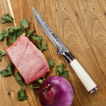 BIGSUNNY Ruční Vykosťování Nůž, Filet Nůž - Večeře Damašku Oceli - 6.4 Inch Čepel - Ox Kosti Rukojeť