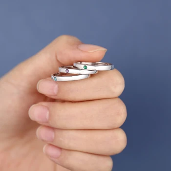 JewelOra Osobní Stohovatelné Název Prsten s Kámen 925 Sterling Silver Vlastní Ryté Prsteny pro Ženy Jemné Šperky