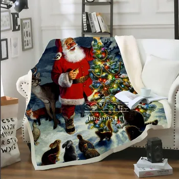 SONSPEE 3D Tisk Veselé Vánoce Santa Claus Jelen Hodit Deku rozkládací Pohovka, Křeslo Sherpa Plyš Deka, Přehoz přes postel Dekor Dospělé Děti