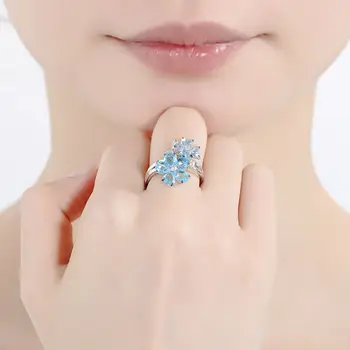 SANTUZZA Stříbrné Modrá Květina Prsten Pro Ženy 925 Sterling Silver Show, Elegantní Temperament Krychlových Zirkonem Prsten Módní Šperky