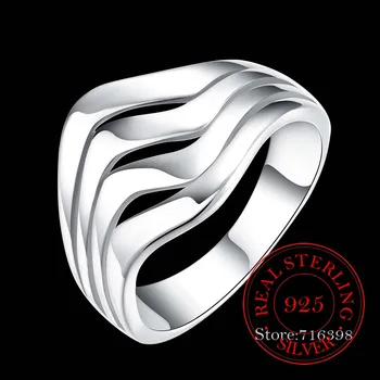 925 Sterling Silver Vintage Duté Klasické Vody Prsteny pro Ženy Stříbrné Prsteny Pro Unisex Šperky Mama Muže Nejlepší Dárek