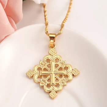 Bangrui Etiopie Šperky Velký Kříž Přívěsek žluté Zlato Naplněné Šperky Pro Ženy, Muže, Zlatá barva Koptský Kříž Přívěsek
