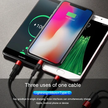HOCO 3 v 1 USB Kabel pro iPhone X 8 7 6 3v1 Micro USB Typu C Kabel Nabíječky pro Samsung S9 Univerzální Mobilní Telefon nabíjecí Kabel