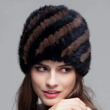 Ženy zimní teplé kožešiny klobouk elegantní dáma real mink fur čepice elastických Kulichy pletené obložení pokrývky hlavy vysoce kvalitní ztratit saleTU154-020