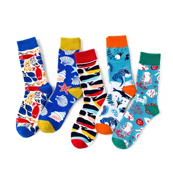 5 Párů Nových Karikatury Zvířat Oceánu Žralok Muž Fuzzy Ponožky Street Skateboard Happy Ponožky Muži Prodyšné Bavlny Vtipné Ponožky Muž