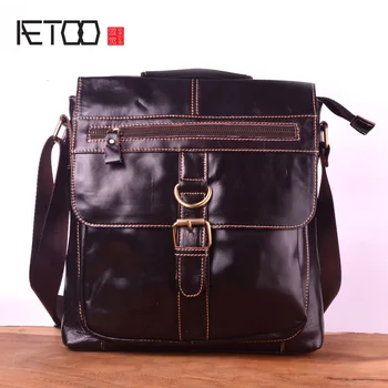 AETOO Obchodní retro velkokapacitní pánská taška přes rameno, ruka-barevné pytel počítače, vertikální pánské módní kabelka