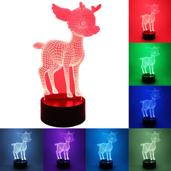 3D LED Noční Světlo Jelena s 7 Barev Světla pro Domácí Dekorace Lampa Úžasné Vizualizace Optické Iluze Úžasné