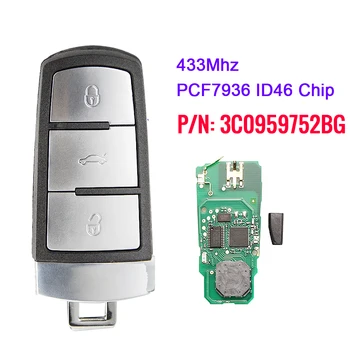 Bezklíčové startování Smart Remote Auto Klíče Fob Ovládání 433MHz s ID46 Pro Volkswagen VW Passat CC 2004-3C0959752BG