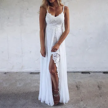 BKLD 2019 Ženy Letní Sexy V-neck Rozdělit Bílé Šaty Špagety Popruh Šaty, Ležérní V-neck Beach Šaty Elegantní Vyšívané Šaty
