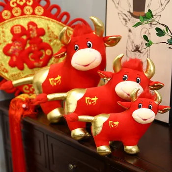 2021 OX Rok Kawaii Čína Šaty Maskot Kráva Plyš slon v Tang oblek Měkké Hračky Čínský Nový Rok Party Dekorace Dárek