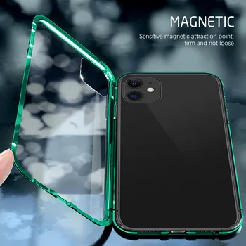 Kovové Magnetické Adsorpce Pouzdro Pro iPhone 12 12 Mini Double-Oboustranné Sklo Magnet Zadní Kryt Pro iPhone 12 12 Pro 12 Pro Max.