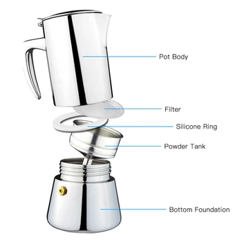 Stiskněte Kávovar Espresso Varná Deska Z Nerezové Oceli Moka Pot Kafetiér Velká Kapacita Manuální Kafetiér Zásobníky Na Kávu