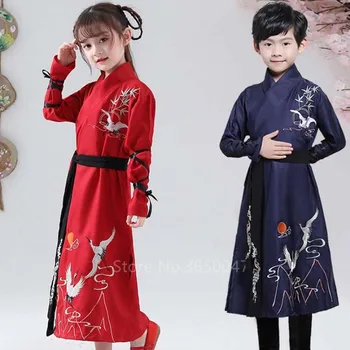 Tradiční Čínské Dítě Hanfu Taneční Kostým Dívka Chlapec Tang Dynastie Výšivka Šaty Dětské Oblečení Lidový Tanec, Děti, Staří