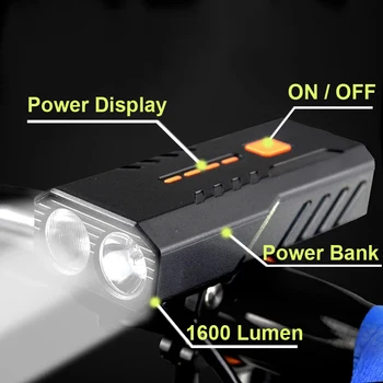 4800mAh Kol Světlomet 1600 LM Bike Světlo Přední jako Power Bank USB Nabíjecí, Vodotěsné MTB Silniční Svítilna Na Kolo